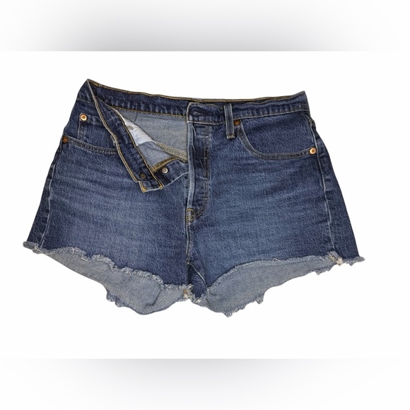 Levis 501 Shorts Women 29 Blue Cut Off Button Fly Mid Rise Premium Denim - Picture 7 of 16